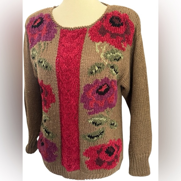 Vintage Counterparts Floral Knit Fall Winter Thick Retro 90s Sweater Size Medium - Picture 13 of 14